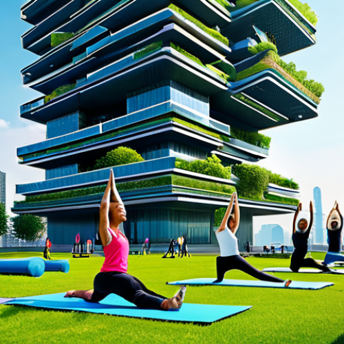 Home 8 Futuristic City Wellness**
"A diverse group of fully clothed people practicing yoga in a vertical park within a futuristic floating city, with advanced architecture and clean energy sources visible in the background. Everyone is wearing appropriate attire. Perfect anatomy, natural poses, correct proportions, well-formed hands, proper finger count, vibrant colors, safe for work, family-friendly, appropriate content, high-quality digital art."
**