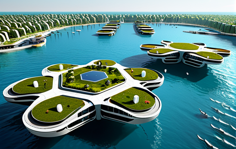 Oceanix City Vision**

"A futuristic, sustainable floating city concept, featuring modular platforms with green roofs and renewable energy sources. Architecture blends with the marine environment. Sunny day, clear water, safe for work, appropriate content, fully clothed people in modern, modest clothing, professional architectural rendering, perfect anatomy, natural proportions, professional, family-friendly."

**