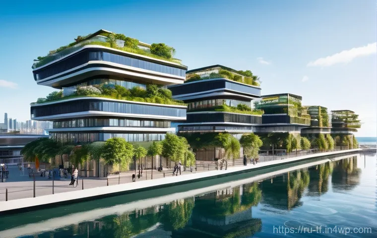 플로팅 도시의 생태계와 생물 다양성 - A breathtaking panoramic view of a futuristic floating city at sunrise, constructed from elegant, in...