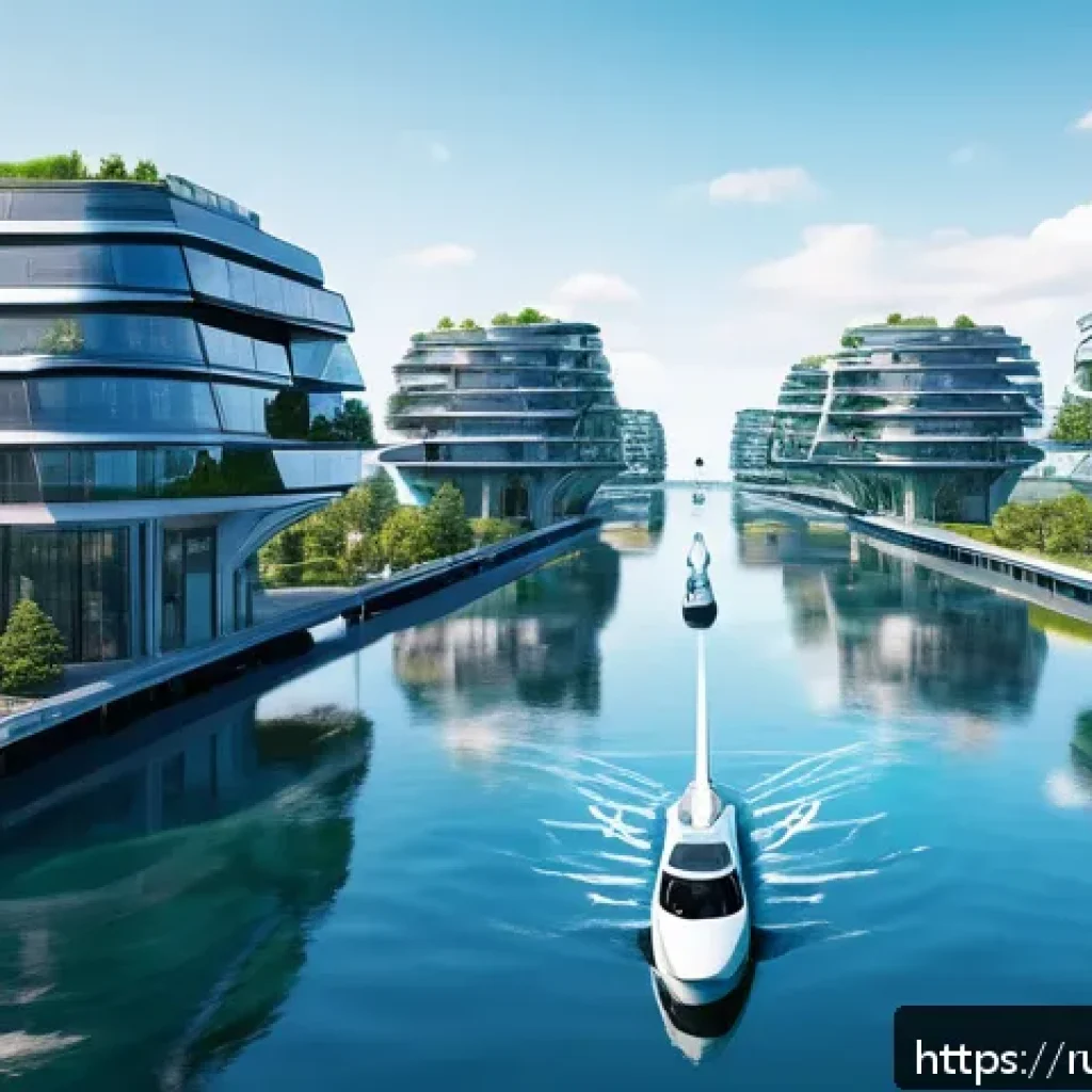플로팅 도시와 기후 변화 대응 방안 - A futuristic floating city off the coast of northwestern Russia during a calm summer day, featuring ...